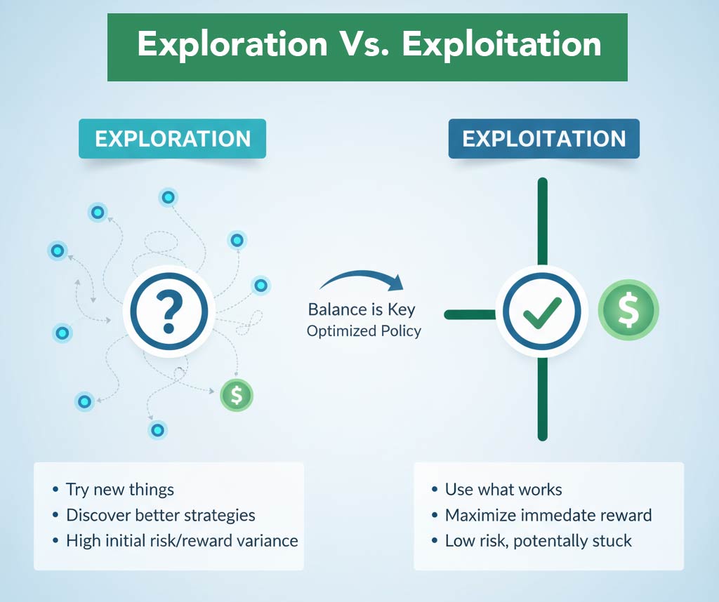 Exploration versus Exploitation reinforcement learning AI Gent for trading.